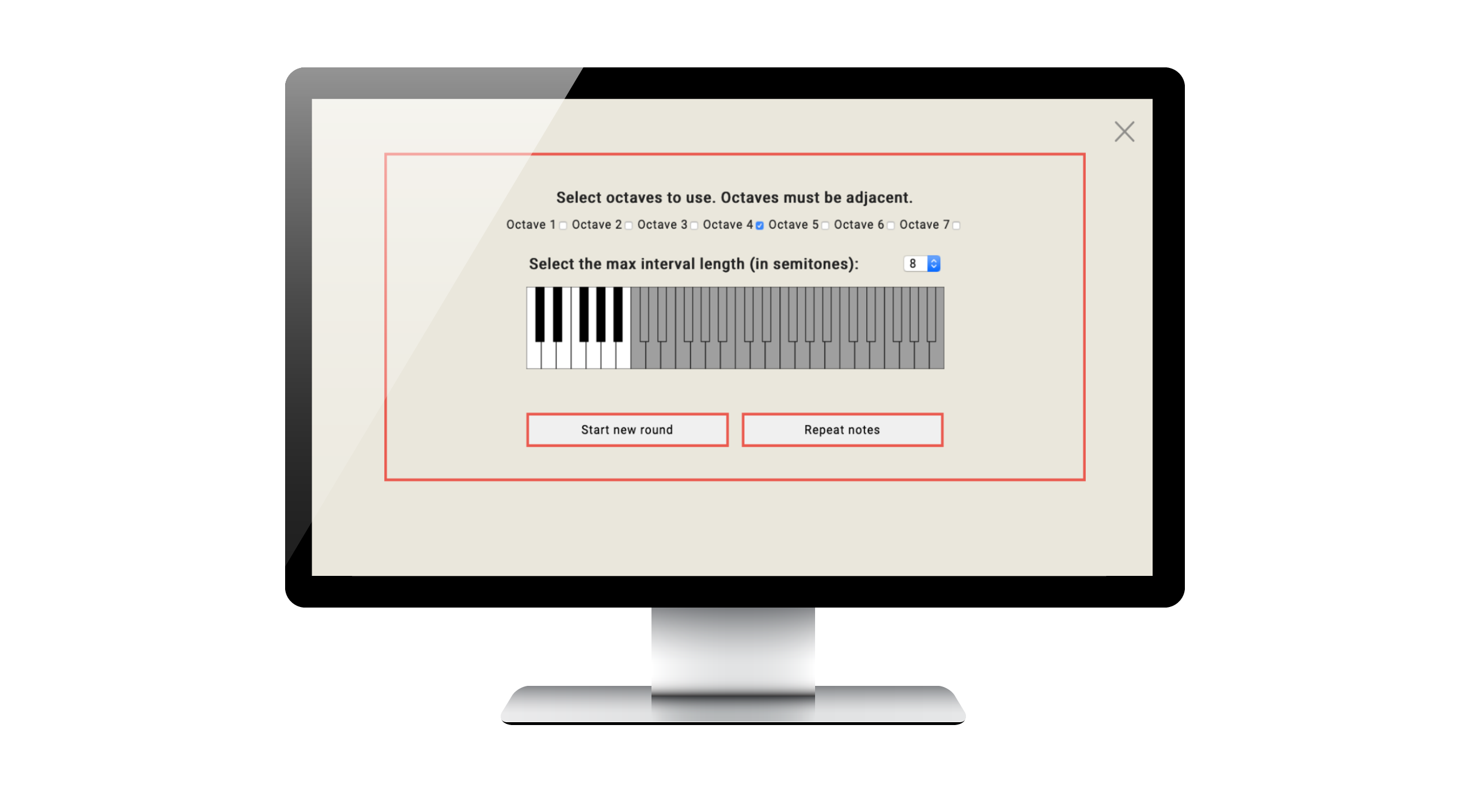 A computer displaying the Ear Training Tutor home page.